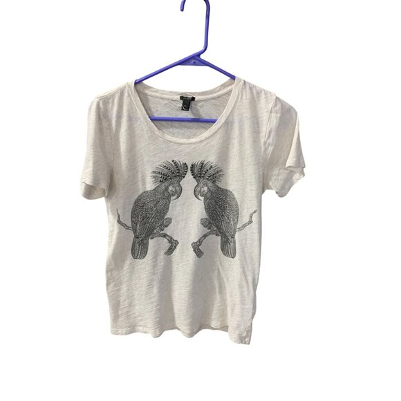 J Crew Womens Size Small Beige Short Sleeve Tshirt Tee Shirt Cockatoo Bird Parro - Picture 1 of 4